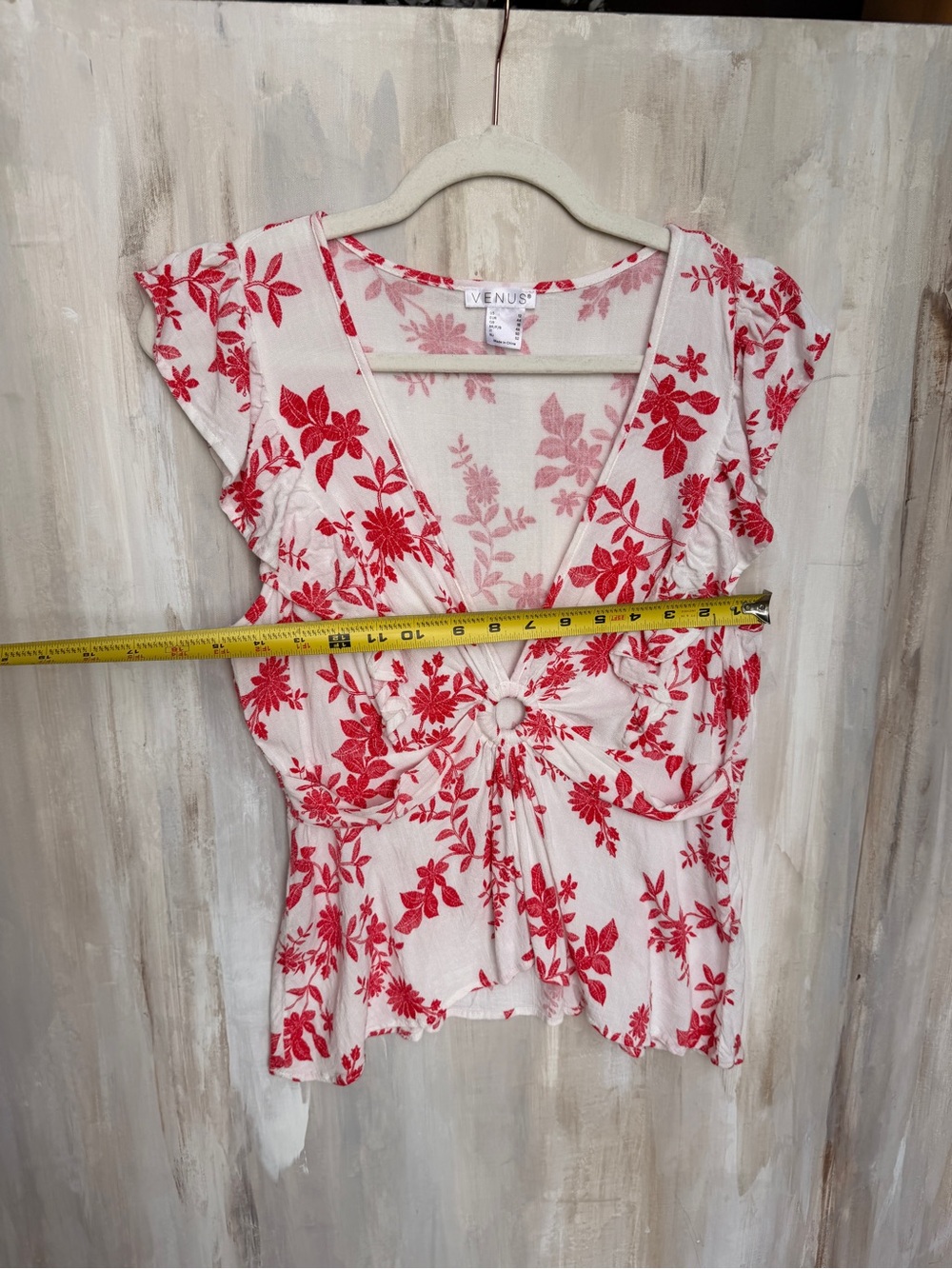 Boho VENUS Red & White Floral O-Ring Tie-Front Blouse - Size 12 - Picture 10 of 12